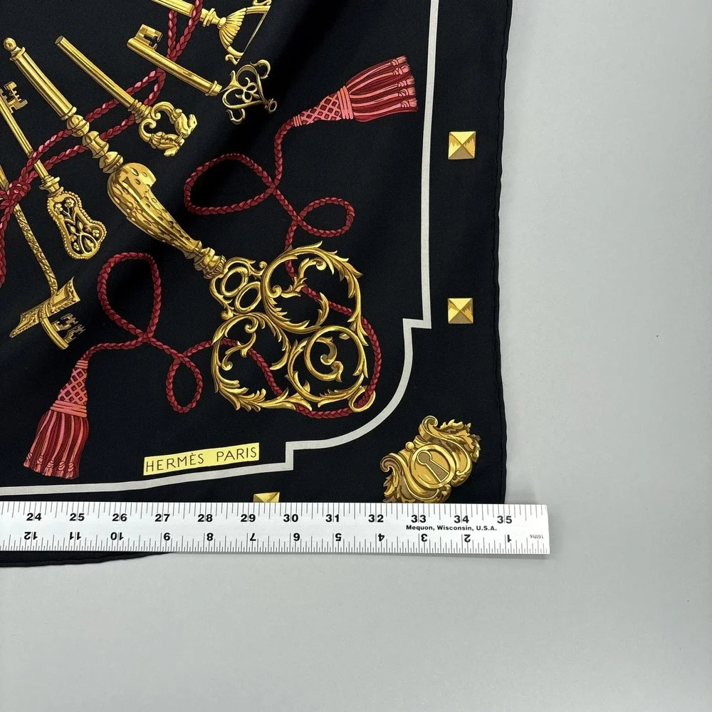 Hermes Scarf Silk Black Gold the Keys Print Square Les Kles 90 Carre France